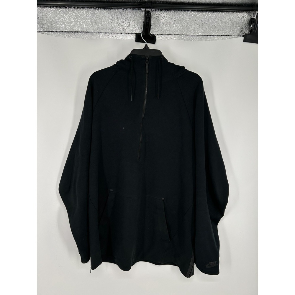 Nike Tech Fleece Hoodie Men's Large Black‎ Swoosh Logo 1/2 Half Zip 884892-010